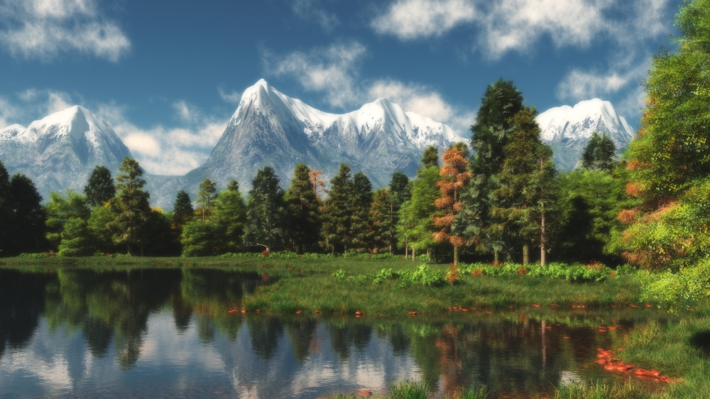 点击大图看下一张：山峰湖泊自然风光美景图片桌面壁纸