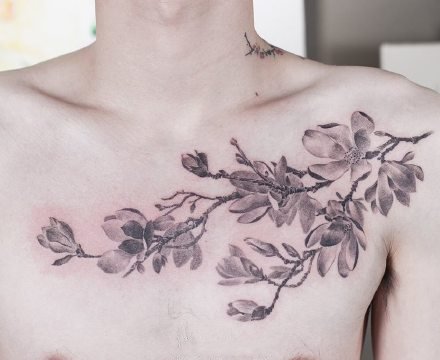 点击大图看下一张：一组水彩花朵纹身图案欣赏
