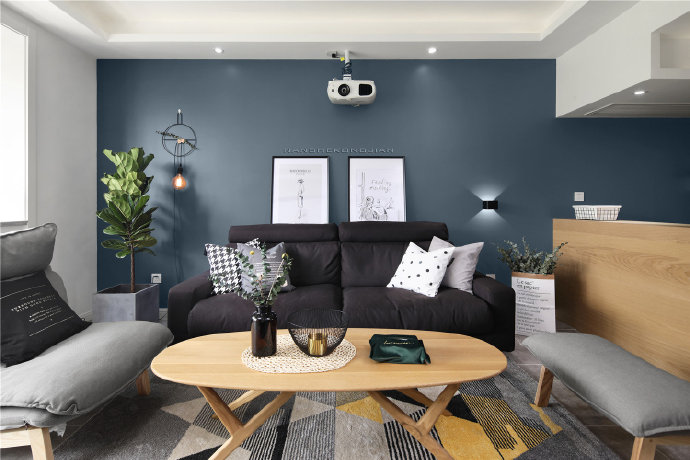 点击大图看下一张：94㎡蓝灰色现代舒适家居设计