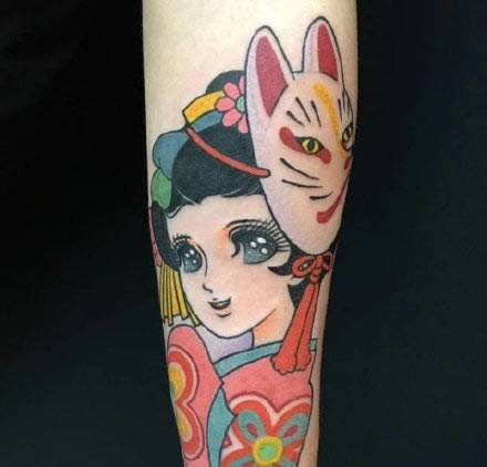 点击大图看下一张：一组日式彩绘手臂纹身图案欣赏