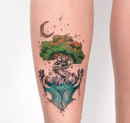 点击大图看下一张：一组治愈森林系•绿色纹身图案