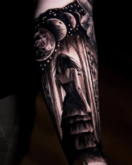 点击大图看下一张：一组欧美写实暗黑风格手臂纹身