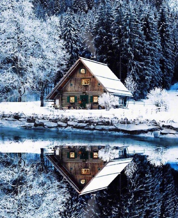 点击大图看下一张：雪中木屋，严寒中让人顿生暖意