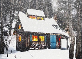 雪中木屋，严寒中让人顿生暖意