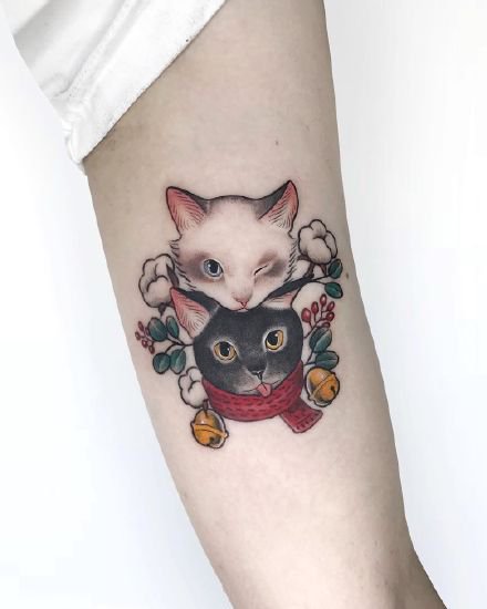 点击大图看下一张：一组超可爱的猫猫纹身图案