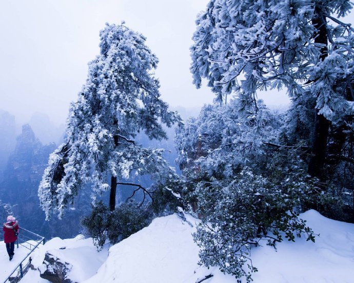 点击大图看下一张：美轮美奂的张家界雪景图片