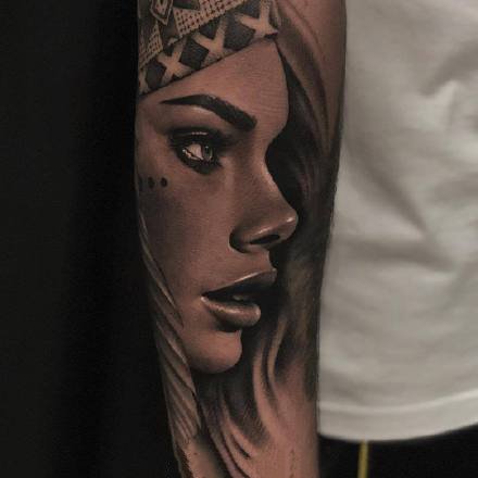 点击大图看下一张：一组欧美写实女人手臂纹身图案