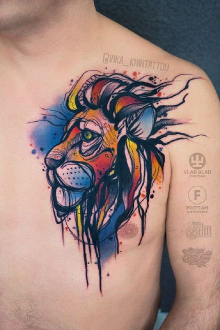 点击大图看下一张：适合狮子座气质的狮子纹身