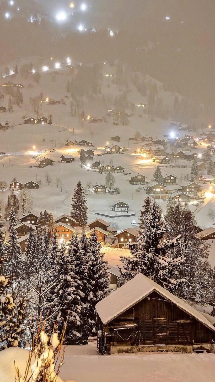 点击大图看下一张：山谷深处的雪中小镇