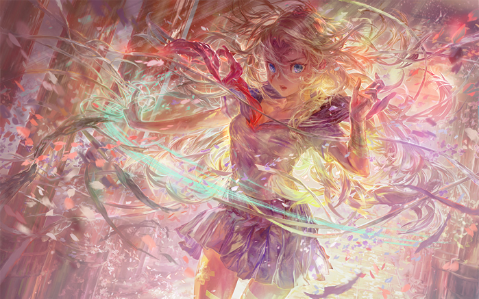 点击大图看下一张:二次元性感慵懒逗猫美女桌面壁纸