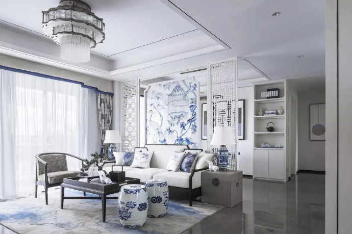点击大图看下一张：青花案，优雅中国白中式风格