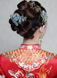 一组时髦大气的中式新娘发型图片