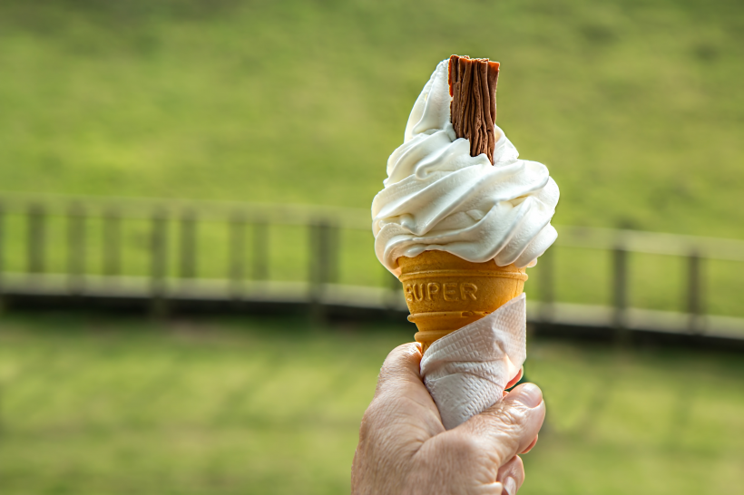 点击大图看下一张：手拿甜筒冰淇淋图片