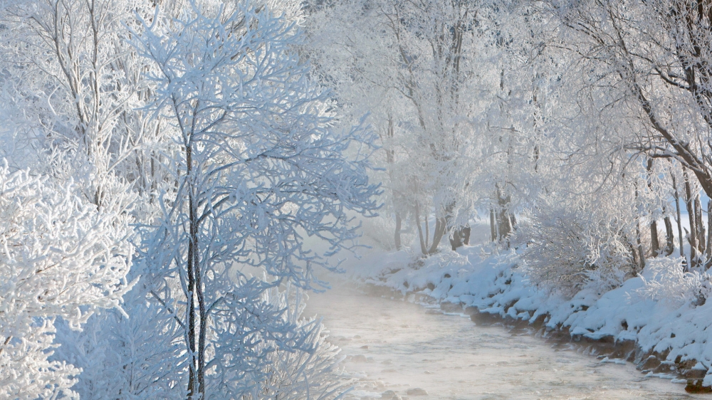 点击大图看下一张：唯美冬天雪景高清桌面壁纸