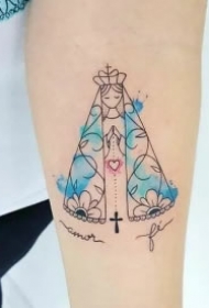 清新范儿的圣母玛利亚纹身