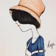 戴帽子的卡通女生简约手绘qq头像图片