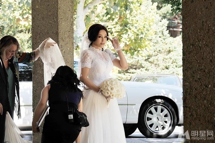 点击大图看下一张：刘晓庆结婚一周年 再披婚纱似美娇娘(4)