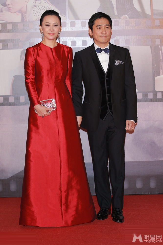 点击大图看下一张：第32届香港电影金像奖 梁朝伟刘嘉玲牵手亮相红毯(2)