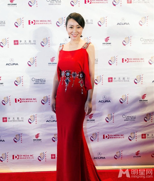 点击大图看下一张：中美电影节颁奖礼 闫妮红裙亮相优雅动人(4)
