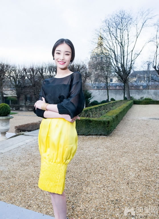 点击大图看下一张：倪妮亮相巴黎时装周 大方优雅专宠高贵黄色(0)