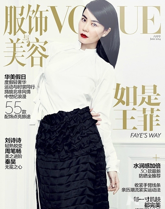 点击大图看下一张：王菲红唇抢镜登杂志封面  黑白简约大气(8)
