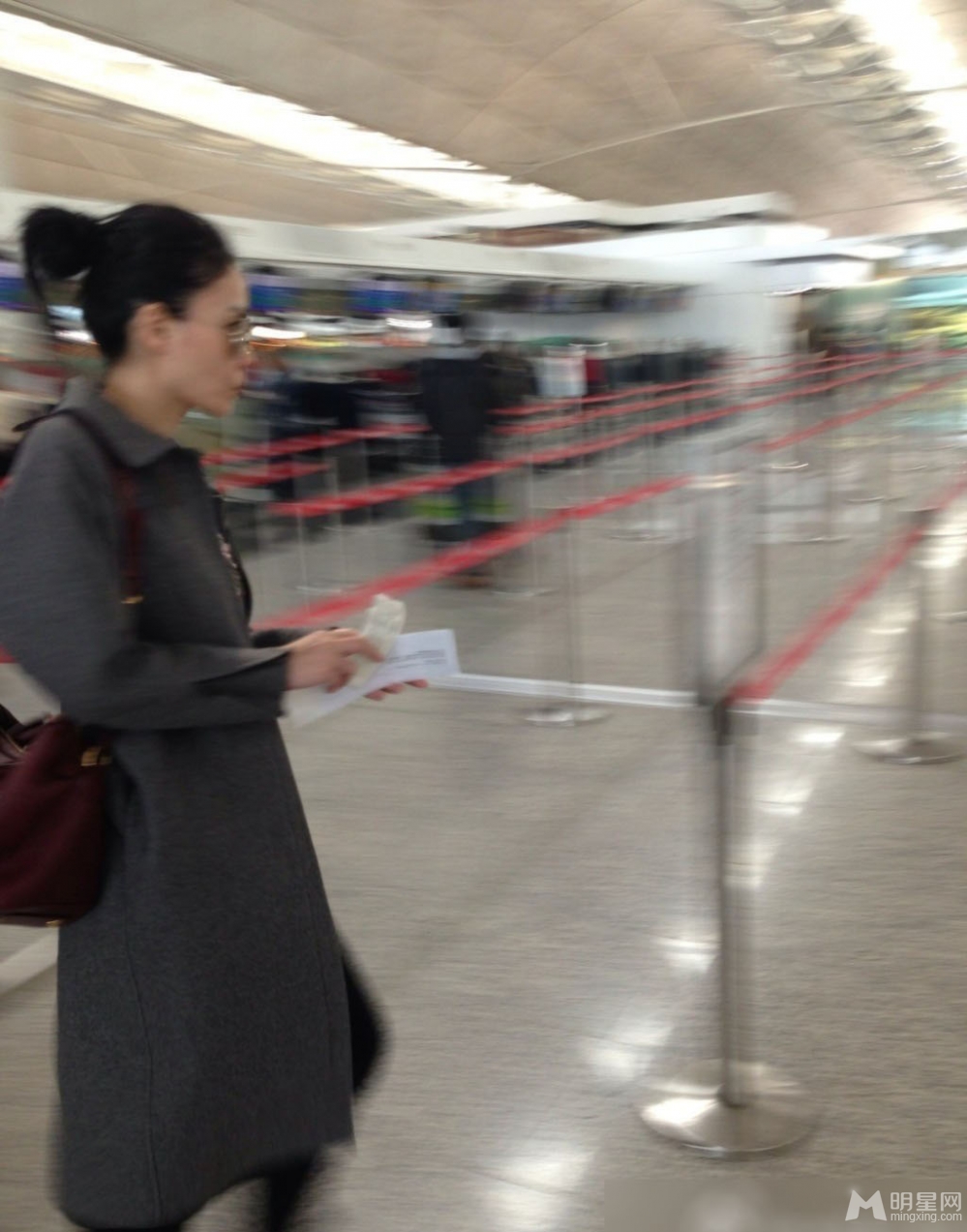 点击大图看下一张：王菲墨镜遮面现身香港机场 成路人合影背景板(3)
