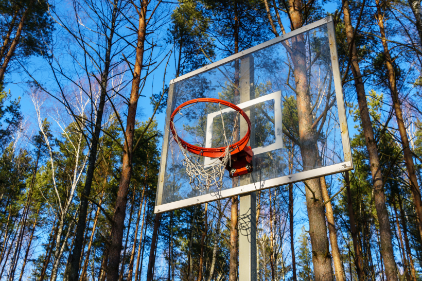 点击大图看下一张：篮球架上的篮球框图片