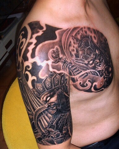 点击大图看下一张：超级炫酷的黑白无常半甲刺青图6