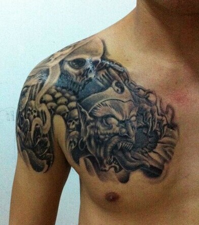 点击大图看下一张：超级炫酷的黑白无常半甲刺青图7