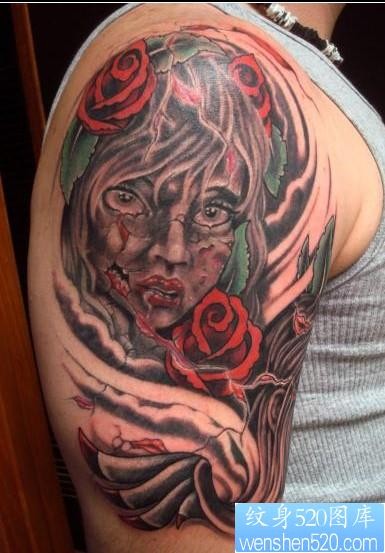 点击大图看下一张：欧美大臂美女纹身图片作品