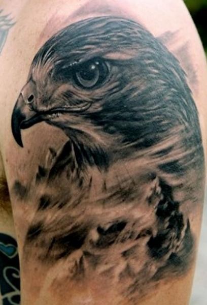 点击大图看下一张：好看帅气的手臂老鹰头像纹身