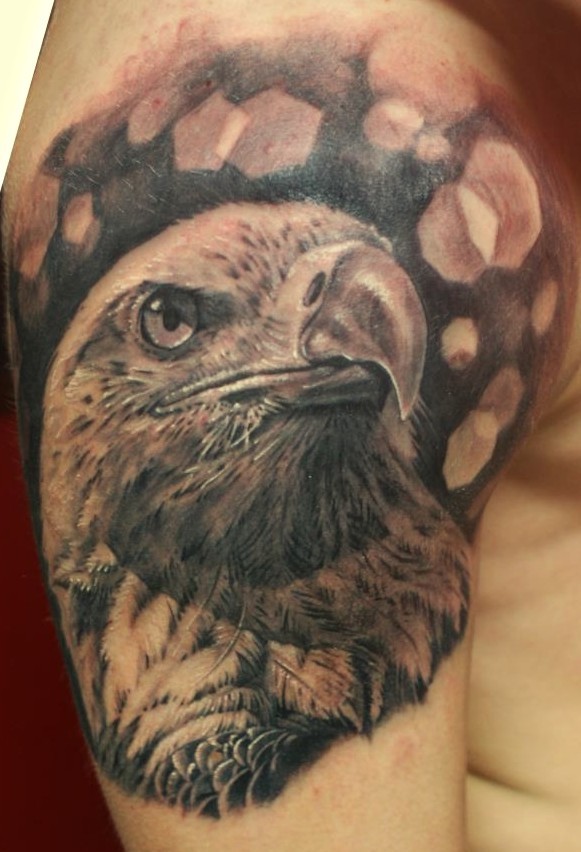 点击大图看下一张：好看帅气的手臂老鹰头像纹身图2