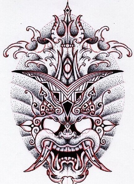 点击大图看下一张：线条感的般若纹身手稿图2