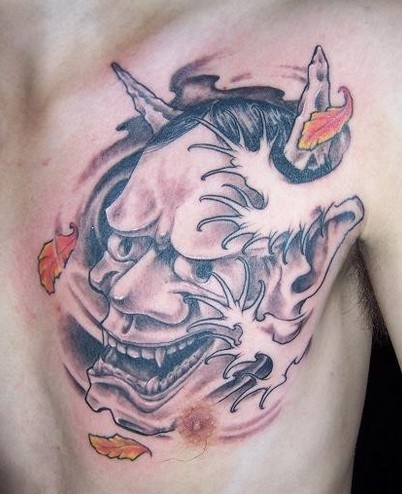 点击大图看下一张：男人胸部霸气的般若头像刺青图3