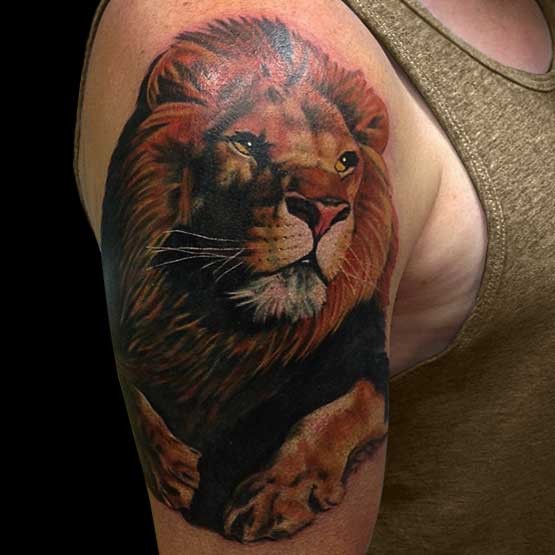 点击大图看下一张：超级霸气的胳膊狮子纹身图2