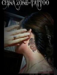 女人耳部时尚小巧的龙纹身图片