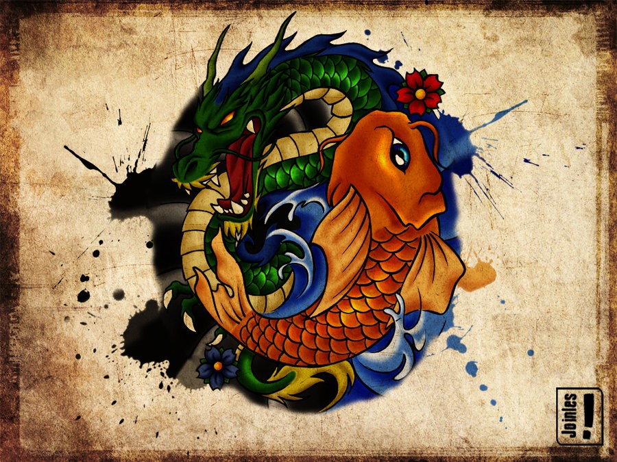 点击大图看下一张:非常好看霸气的鲤鱼和龙纹身手稿