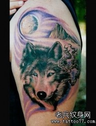 手臂一幅呆呆的狼头纹身作品