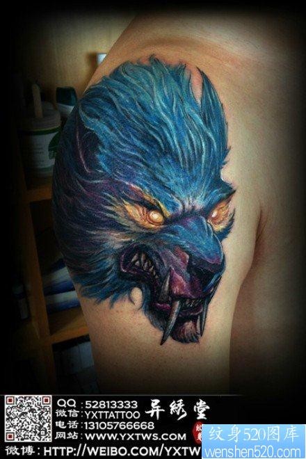 点击大图看下一张：手臂超酷凶恶的狼头纹身作品