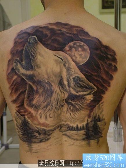 点击大图看下一张：满背狼头纹身作品