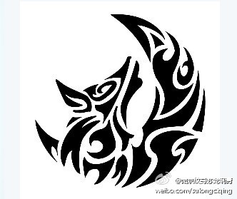 点击大图看下一张：一幅潮流经典的图腾狼头月亮纹身图片