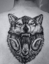 一款背部狼头纹身图案