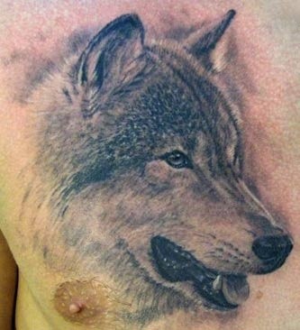 点击大图看下一张：胸部霸气有个性的狼头纹身图3