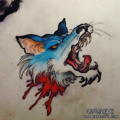 点击大图看下一张：狼头纹身手稿图案