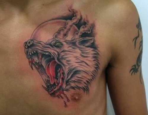 点击大图看下一张：咆哮霸气的狼头纹身图2