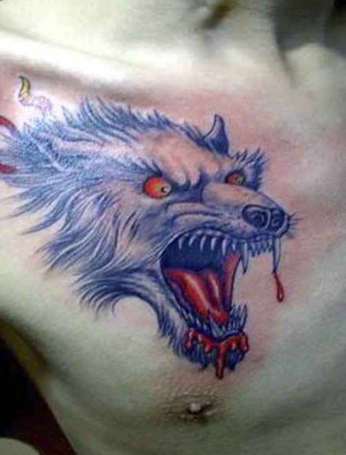 点击大图看下一张：咆哮霸气的狼头纹身图4