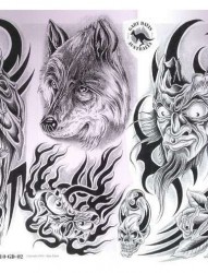 死神，狼头，骷髅纹身图片组合图