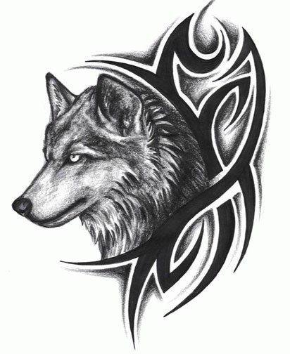 点击大图看下一张：帅气的狼头和时尚的图腾纹身手稿