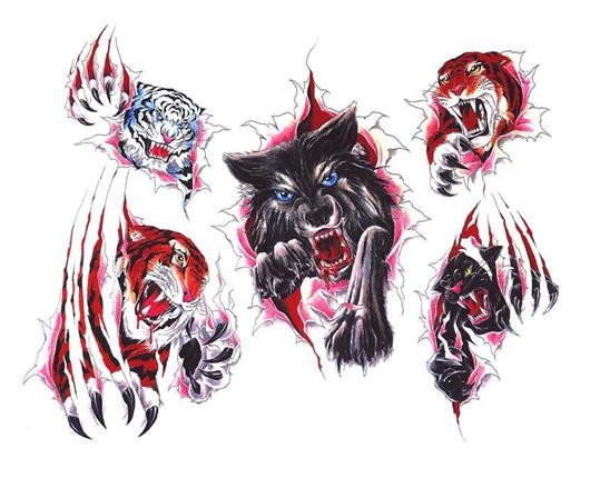 点击大图看下一张：霸气外漏的狼纹身手稿图2