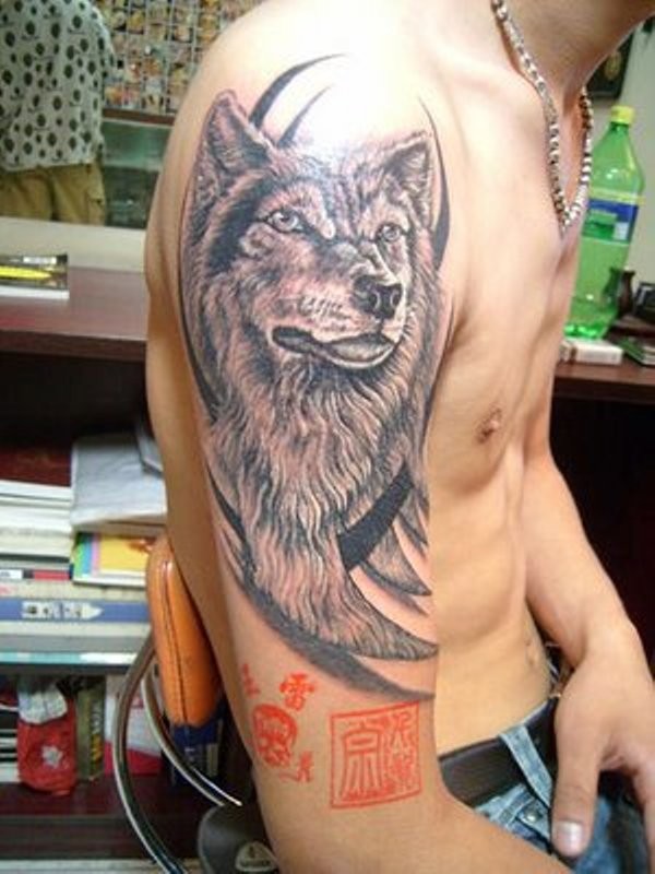 点击大图看下一张：帅气的手臂狼纹身